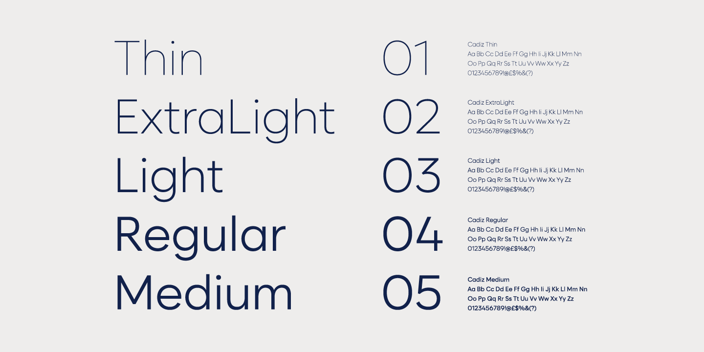 Beispiel einer Cadiz Light Italic-Schriftart